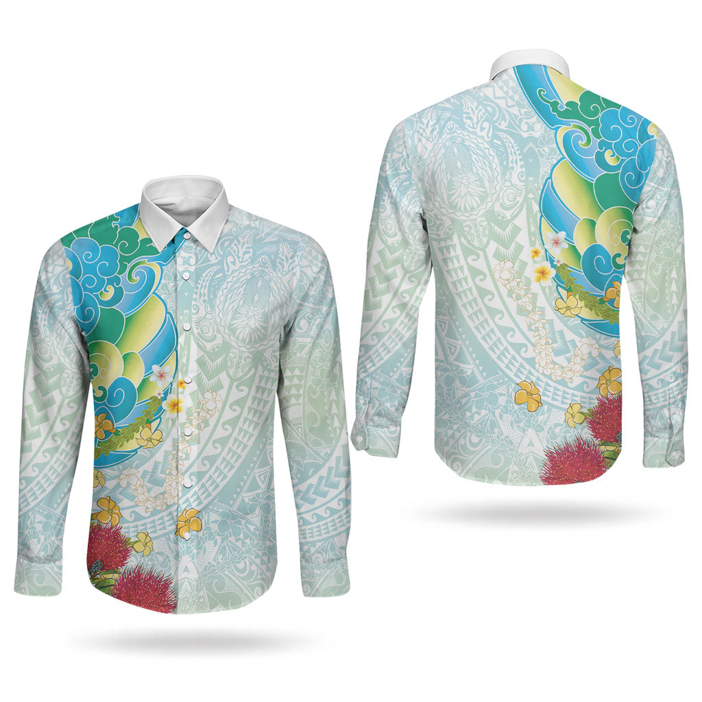 Japanese and Hawaiian Culture Fusion Couples Matching Tank Maxi Dress and Long Sleeve Button Shirt Irezumi with Turtles and Lei Kakau Pattern Fresh Vibe