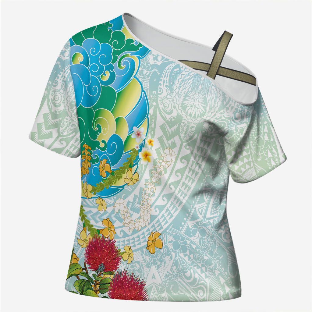 Japanese and Hawaiian Culture Fusion Cross Shoulder Shirt Irezumi with Turtles and Lei Kakau Pattern Fresh Vibe