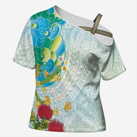 Japanese and Hawaiian Culture Fusion Cross Shoulder Shirt Irezumi with Turtles and Lei Kakau Pattern Fresh Vibe