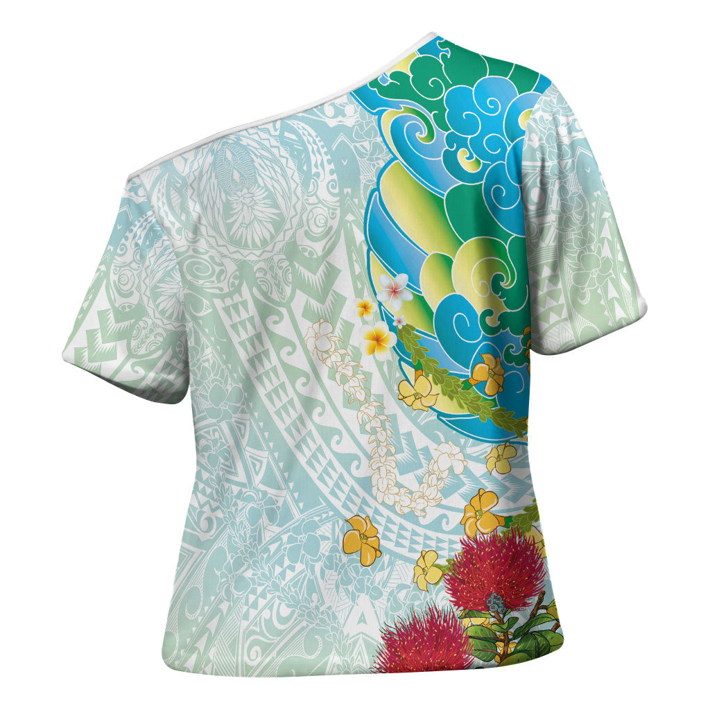 Japanese and Hawaiian Culture Fusion Cross Shoulder Shirt Irezumi with Turtles and Lei Kakau Pattern Fresh Vibe