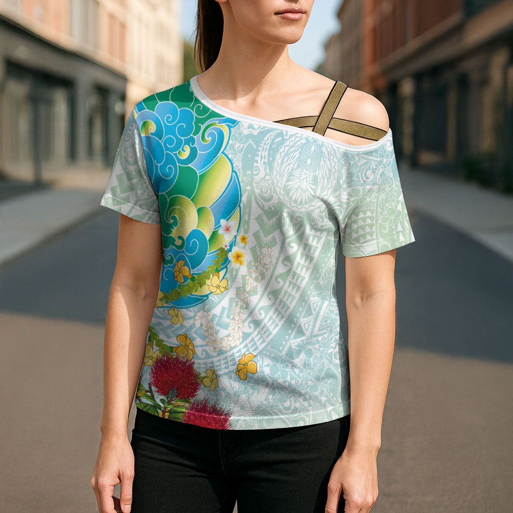 Japanese and Hawaiian Culture Fusion Cross Shoulder Shirt Irezumi with Turtles and Lei Kakau Pattern Fresh Vibe