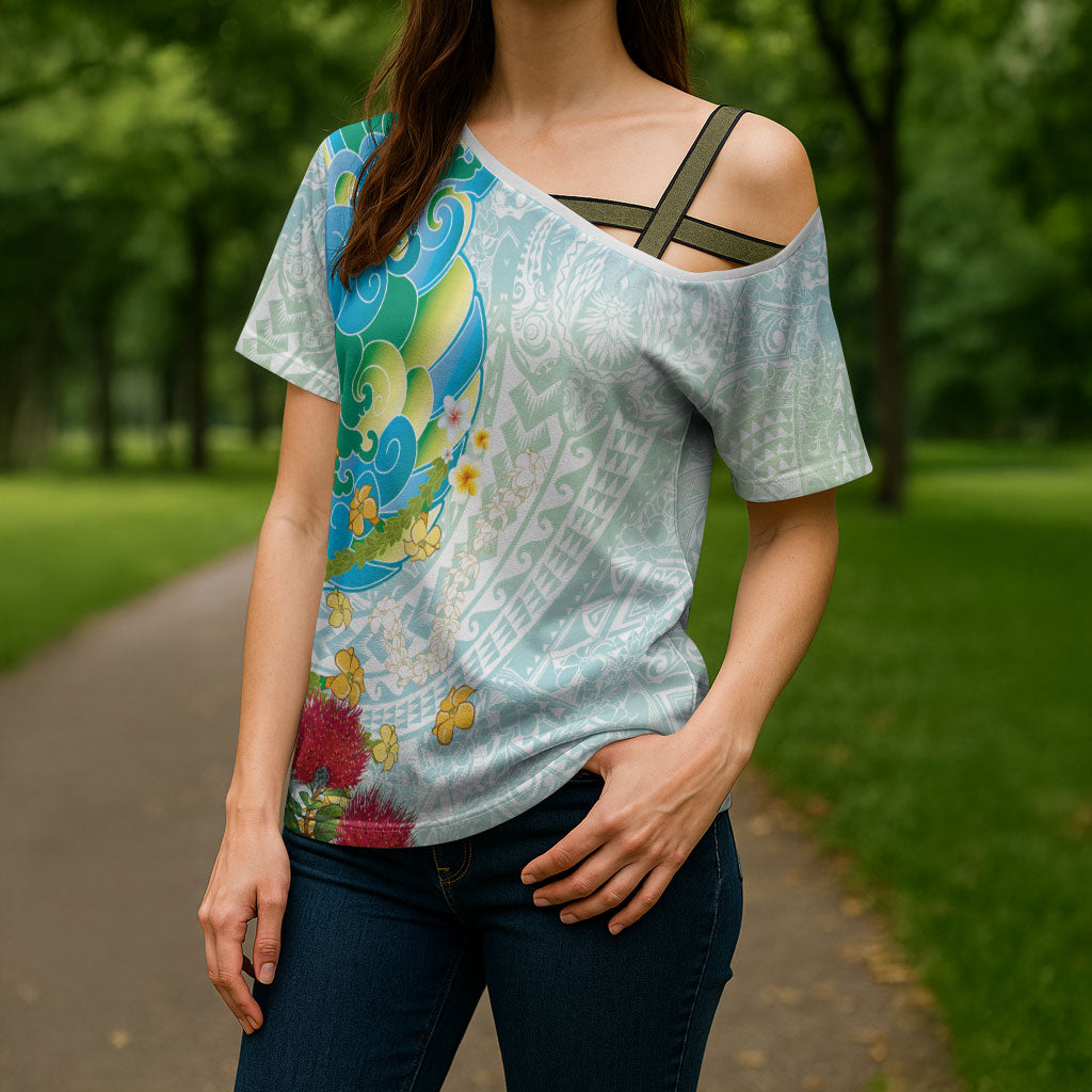 Japanese and Hawaiian Culture Fusion Cross Shoulder Shirt Irezumi with Turtles and Lei Kakau Pattern Fresh Vibe