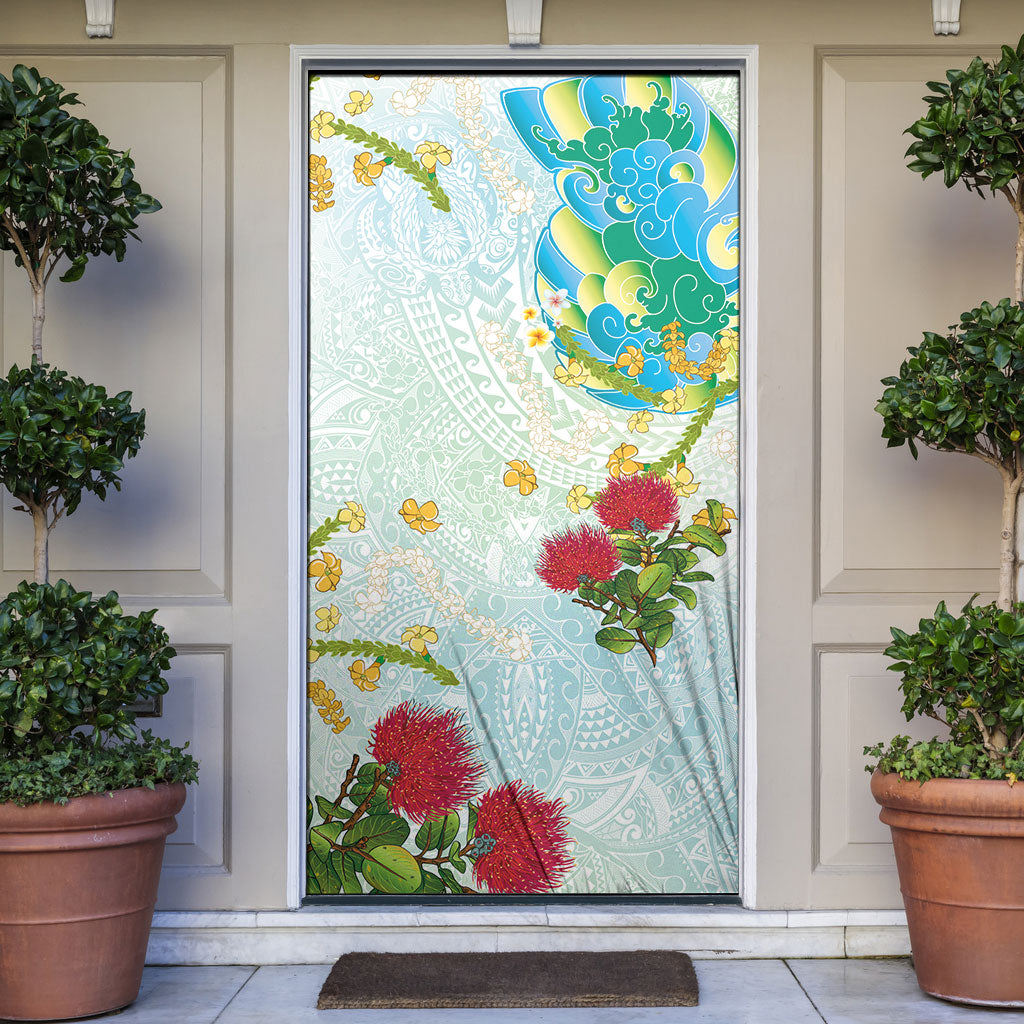 Japanese and Hawaiian Culture Fusion Door Cover Irezumi with Turtles and Lei Kakau Pattern Fresh Vibe