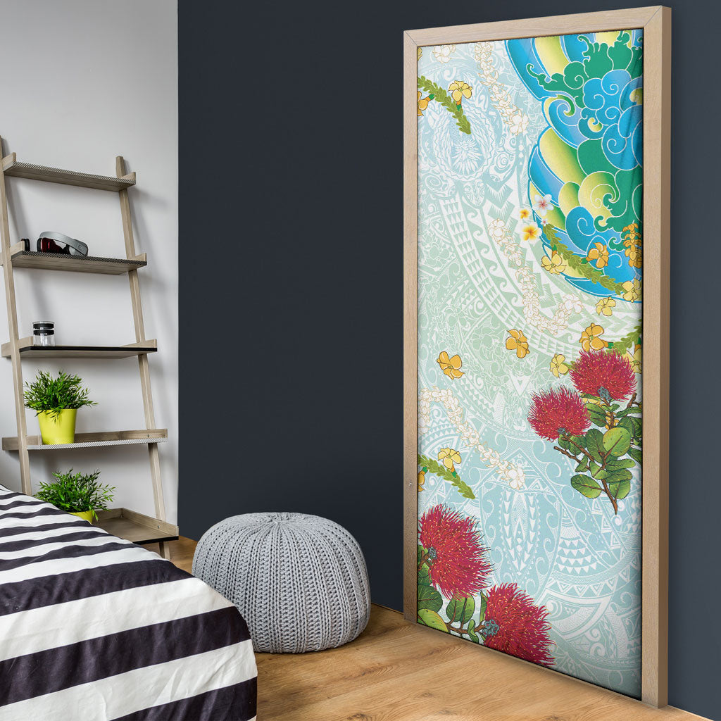 Japanese and Hawaiian Culture Fusion Door Cover Irezumi with Turtles and Lei Kakau Pattern Fresh Vibe