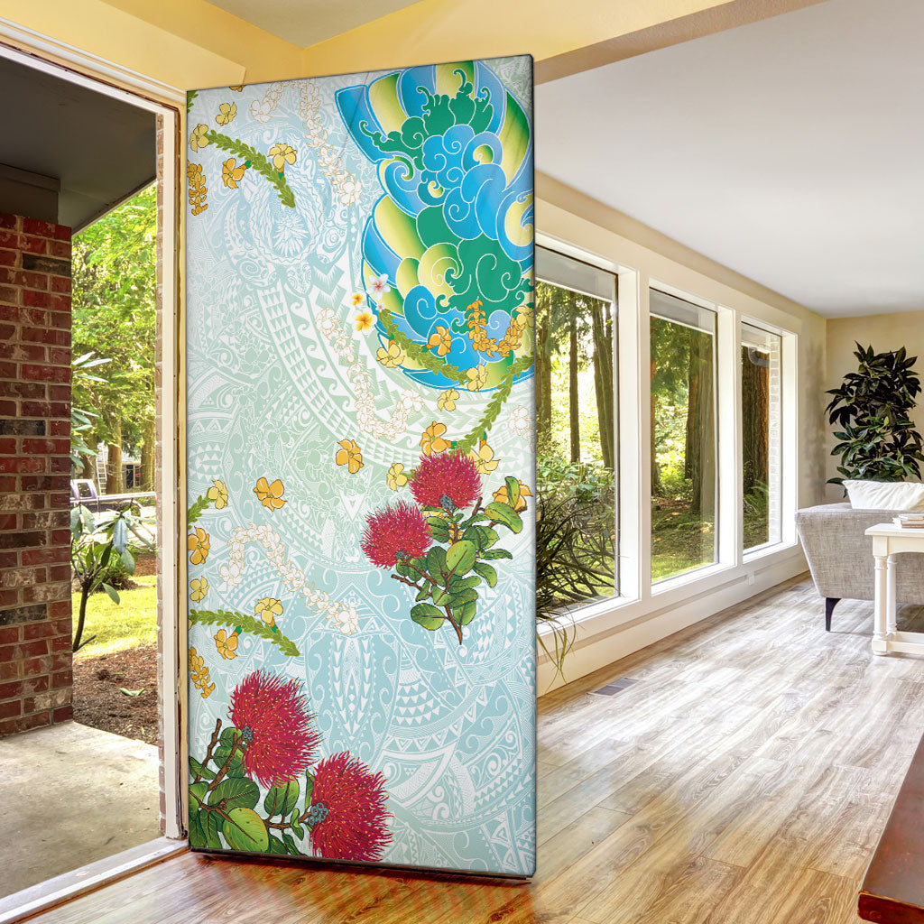 Japanese and Hawaiian Culture Fusion Door Cover Irezumi with Turtles and Lei Kakau Pattern Fresh Vibe