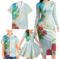 Japanese and Hawaiian Culture Fusion Family Matching Long Sleeve Bodycon Dress and Hawaiian Shirt Irezumi with Turtles and Lei Kakau Pattern Fresh Vibe
