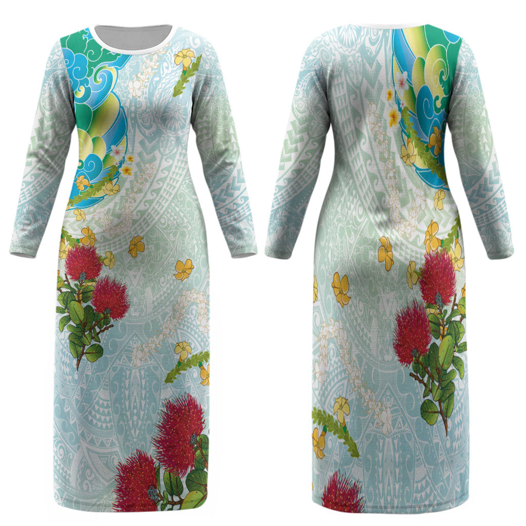 Japanese and Hawaiian Culture Fusion Family Matching Long Sleeve Bodycon Dress and Hawaiian Shirt Irezumi with Turtles and Lei Kakau Pattern Fresh Vibe