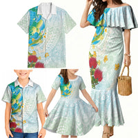 Japanese and Hawaiian Culture Fusion Family Matching Mermaid Dress and Hawaiian Shirt Irezumi with Turtles and Lei Kakau Pattern Fresh Vibe