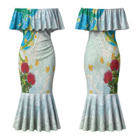 Japanese and Hawaiian Culture Fusion Family Matching Mermaid Dress and Hawaiian Shirt Irezumi with Turtles and Lei Kakau Pattern Fresh Vibe