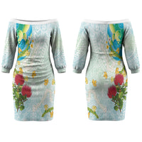 Japanese and Hawaiian Culture Fusion Family Matching Off The Shoulder Long Sleeve Dress and Hawaiian Shirt Irezumi with Turtles and Lei Kakau Pattern Fresh Vibe