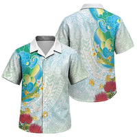 Japanese and Hawaiian Culture Fusion Family Matching Off Shoulder Maxi Dress and Hawaiian Shirt Irezumi with Turtles and Lei Kakau Pattern Fresh Vibe