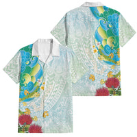 Japanese and Hawaiian Culture Fusion Family Matching Off Shoulder Short Dress and Hawaiian Shirt Irezumi with Turtles and Lei Kakau Pattern Fresh Vibe