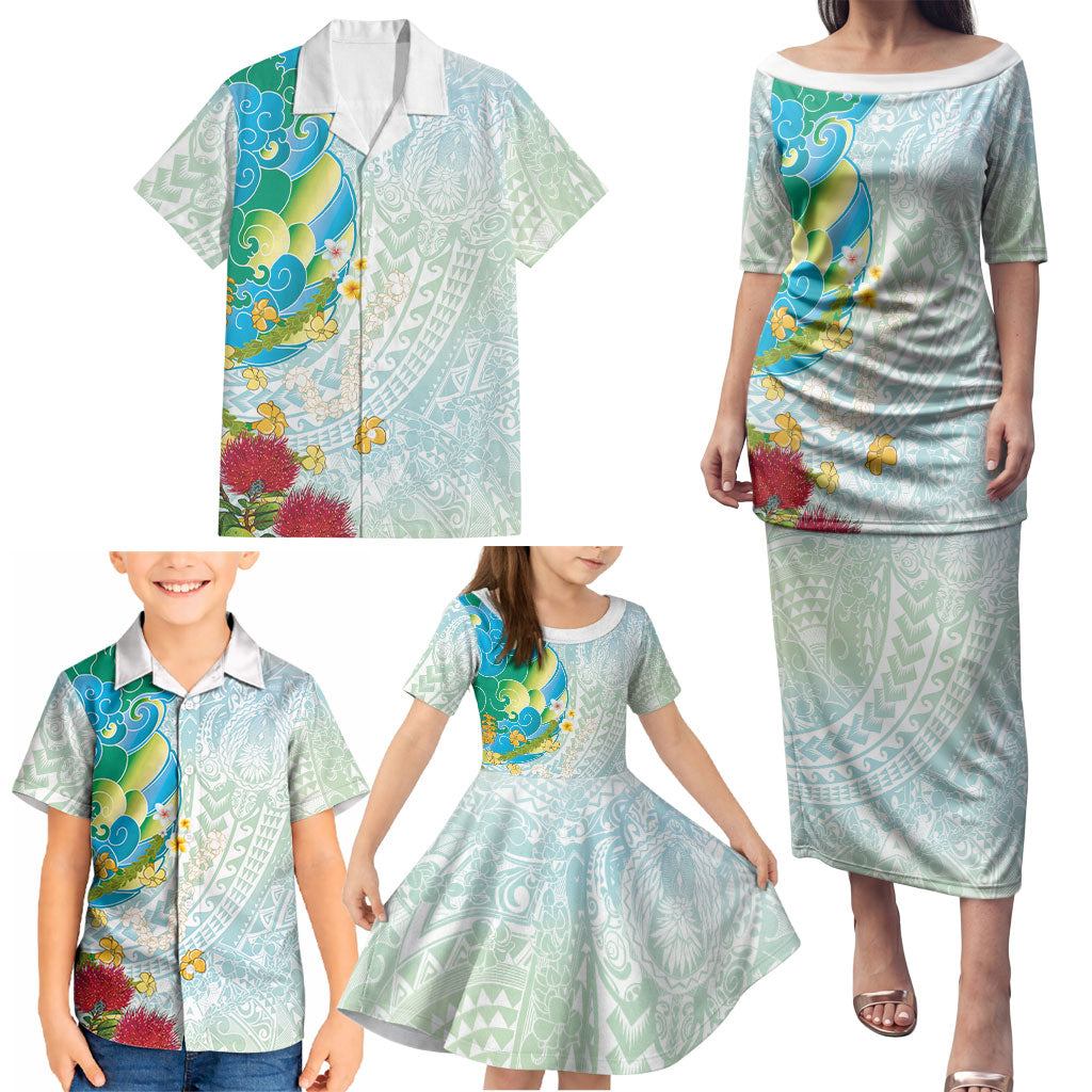 Japanese and Hawaiian Culture Fusion Family Matching Puletasi and Hawaiian Shirt Irezumi with Turtles and Lei Kakau Pattern Fresh Vibe