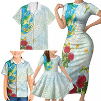 Japanese and Hawaiian Culture Fusion Family Matching Short Sleeve Bodycon Dress and Hawaiian Shirt Irezumi with Turtles and Lei Kakau Pattern Fresh Vibe