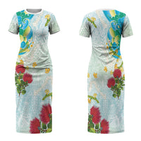 Japanese and Hawaiian Culture Fusion Family Matching Short Sleeve Bodycon Dress and Hawaiian Shirt Irezumi with Turtles and Lei Kakau Pattern Fresh Vibe
