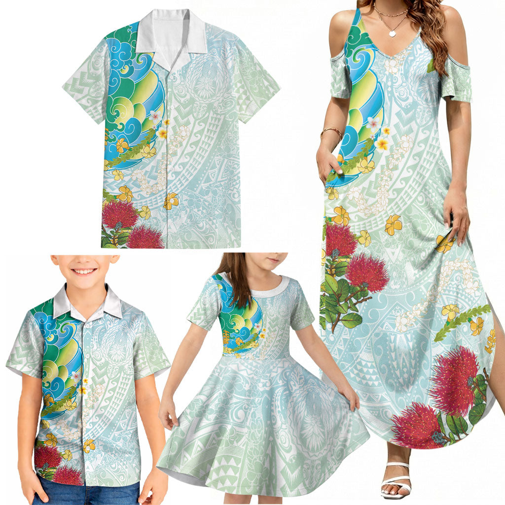 Japanese and Hawaiian Culture Fusion Family Matching Summer Maxi Dress and Hawaiian Shirt Irezumi with Turtles and Lei Kakau Pattern Fresh Vibe LT03 - Polynesian Pride