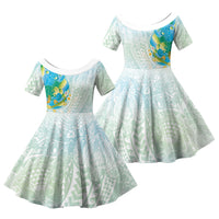 Japanese and Hawaiian Culture Fusion Family Matching Summer Maxi Dress and Hawaiian Shirt Irezumi with Turtles and Lei Kakau Pattern Fresh Vibe