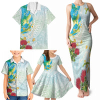 Japanese and Hawaiian Culture Fusion Family Matching Tank Maxi Dress and Hawaiian Shirt Irezumi with Turtles and Lei Kakau Pattern Fresh Vibe