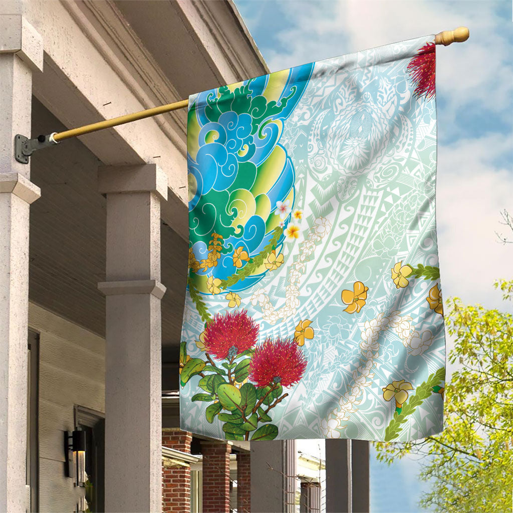Japanese and Hawaiian Culture Fusion Garden Flag Irezumi with Turtles and Lei Kakau Pattern Fresh Vibe