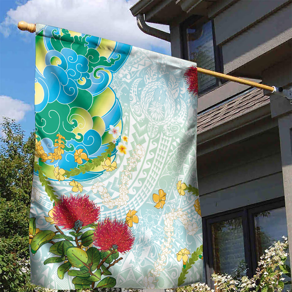 Japanese and Hawaiian Culture Fusion Garden Flag Irezumi with Turtles and Lei Kakau Pattern Fresh Vibe