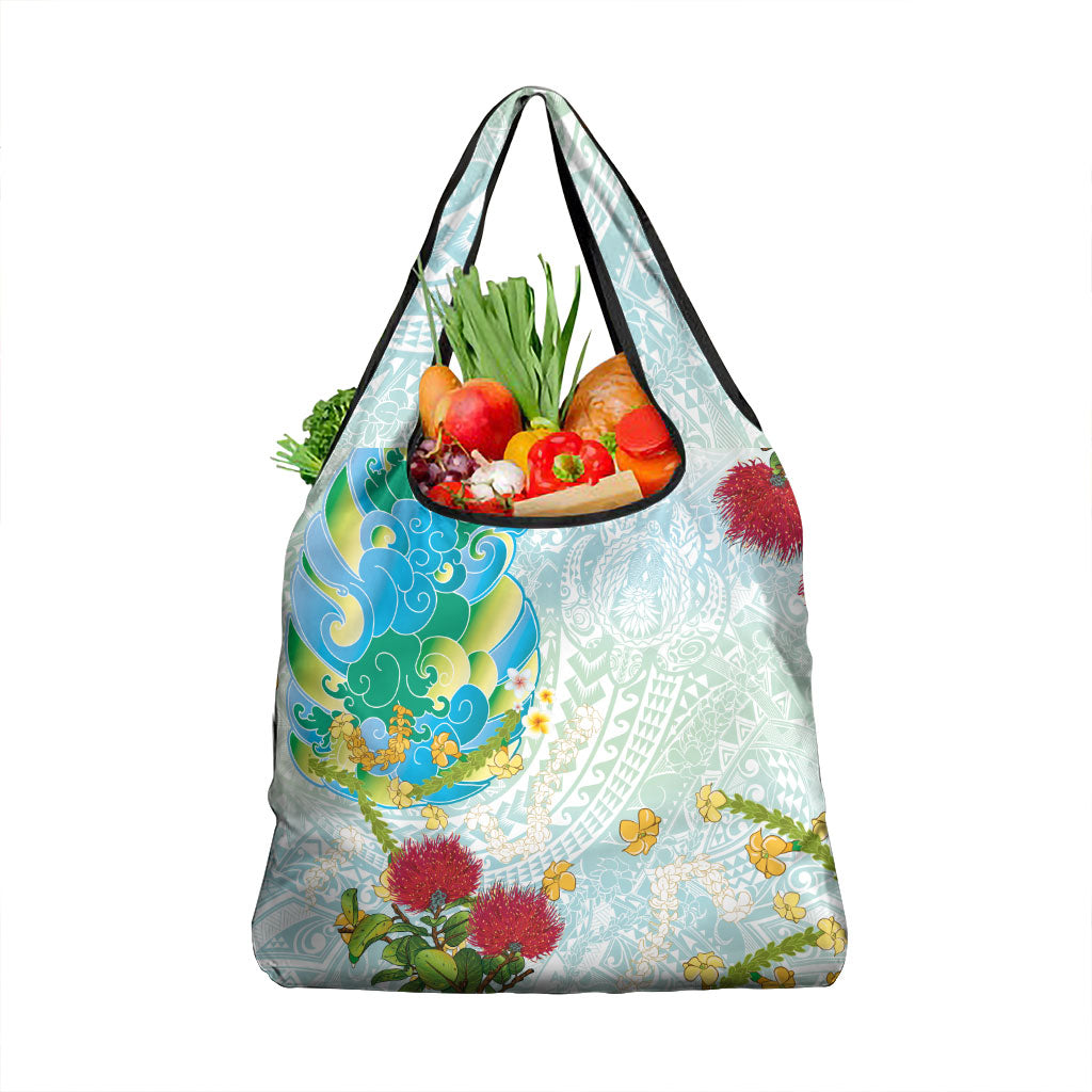 Japanese and Hawaiian Culture Fusion Grocery Bag Irezumi with Turtles and Lei Kakau Pattern Fresh Vibe