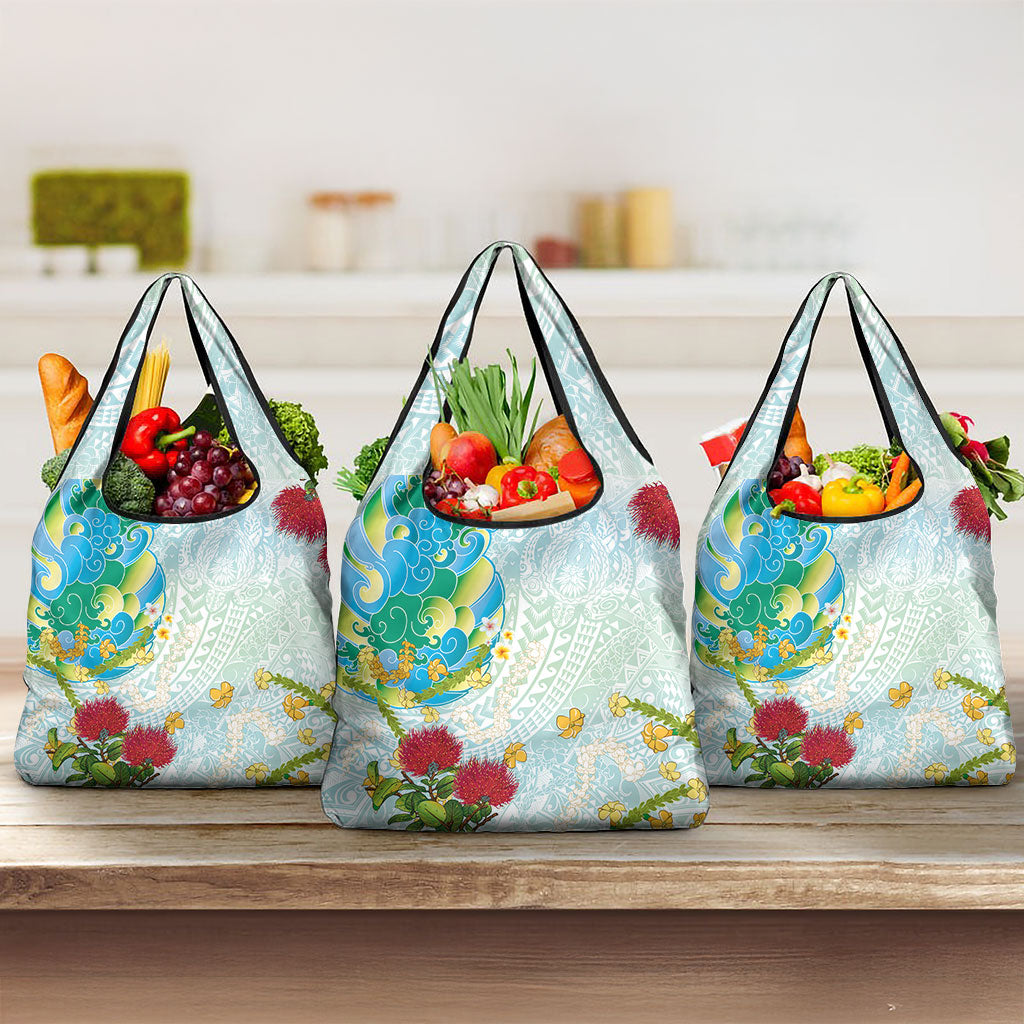 Japanese and Hawaiian Culture Fusion Grocery Bag Irezumi with Turtles and Lei Kakau Pattern Fresh Vibe