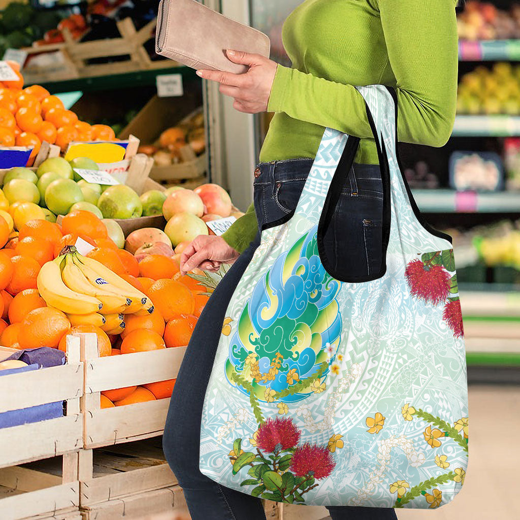 Japanese and Hawaiian Culture Fusion Grocery Bag Irezumi with Turtles and Lei Kakau Pattern Fresh Vibe