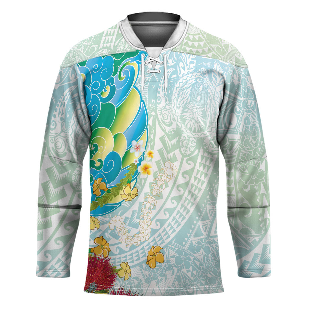 Japanese and Hawaiian Culture Fusion Hockey Jersey Irezumi with Turtles and Lei Kakau Pattern Fresh Vibe