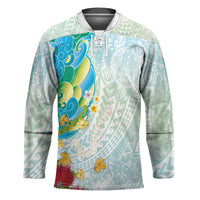 Japanese and Hawaiian Culture Fusion Hockey Jersey Irezumi with Turtles and Lei Kakau Pattern Fresh Vibe