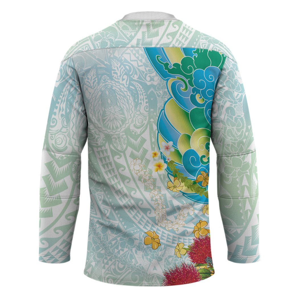 Japanese and Hawaiian Culture Fusion Hockey Jersey Irezumi with Turtles and Lei Kakau Pattern Fresh Vibe