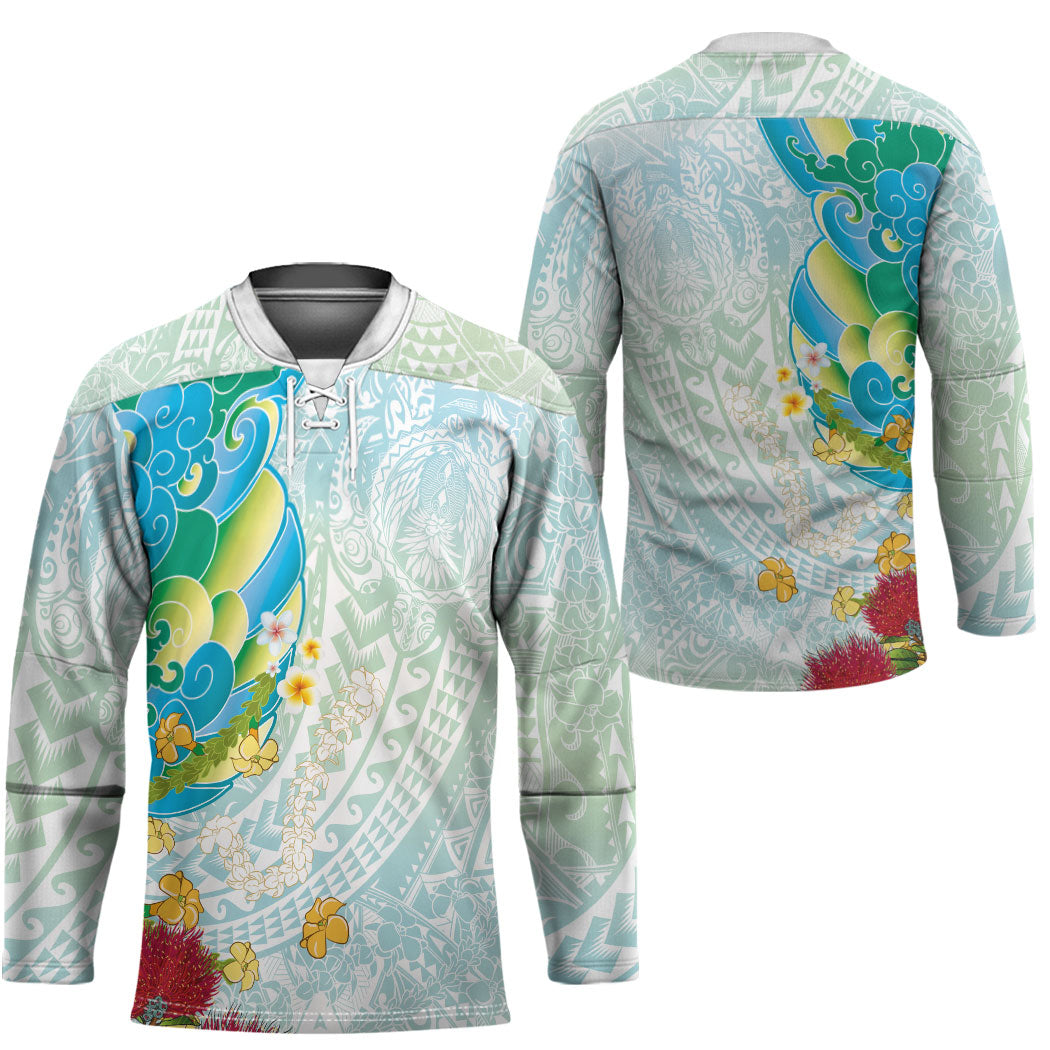 Japanese and Hawaiian Culture Fusion Hockey Jersey Irezumi with Turtles and Lei Kakau Pattern Fresh Vibe