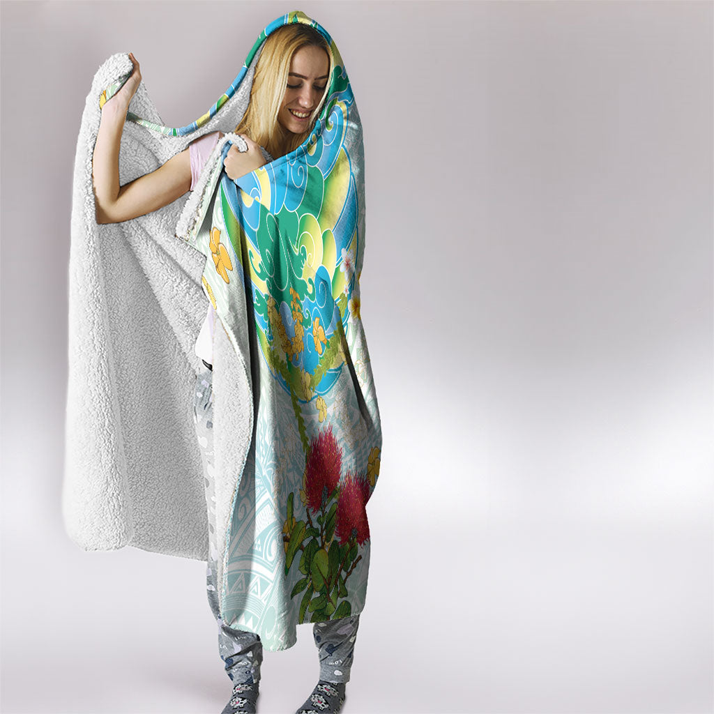 Japanese and Hawaiian Culture Fusion Hooded Blanket Irezumi with Turtles and Lei Kakau Pattern Fresh Vibe