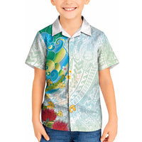 Japanese and Hawaiian Culture Fusion Kid Hawaiian Shirt Irezumi with Turtles and Lei Kakau Pattern Fresh Vibe