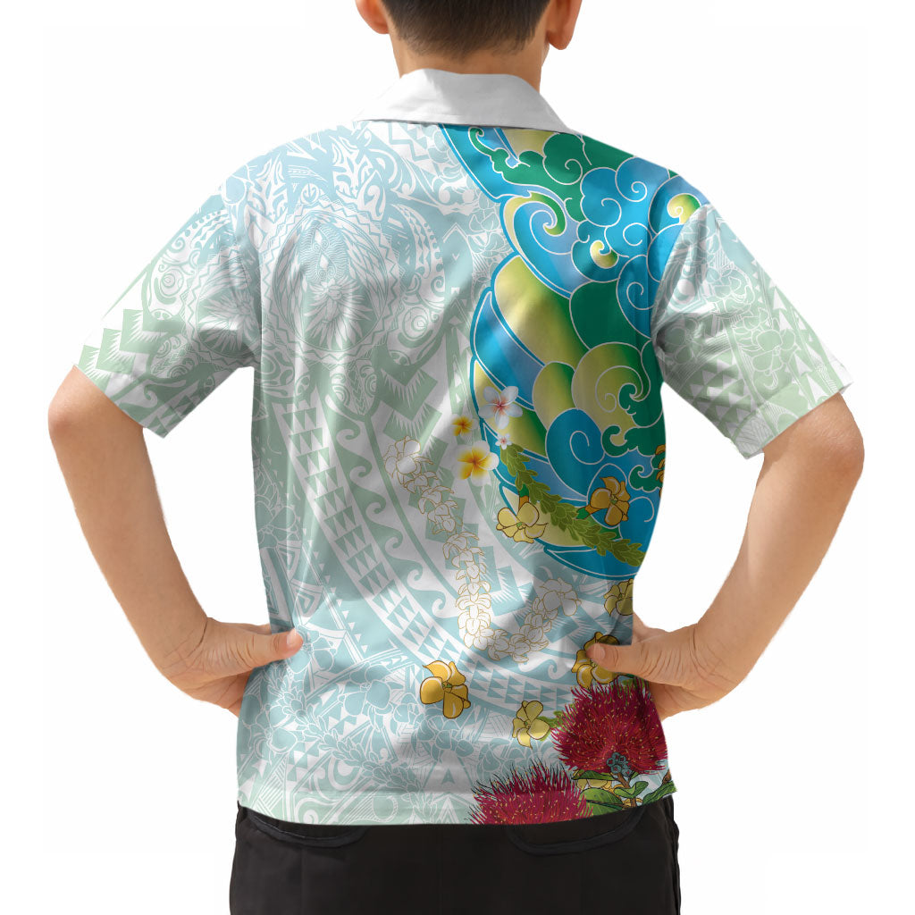 Japanese and Hawaiian Culture Fusion Kid Hawaiian Shirt Irezumi with Turtles and Lei Kakau Pattern Fresh Vibe