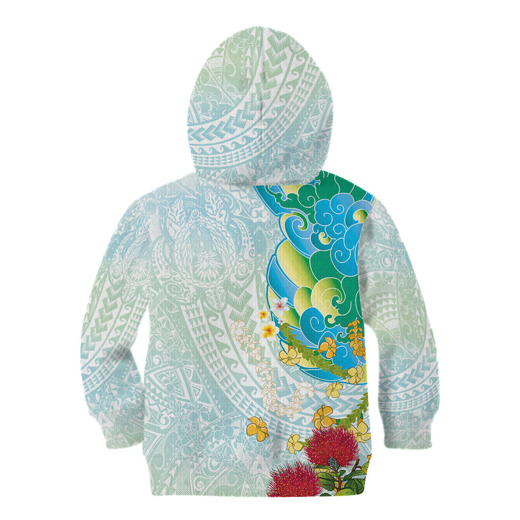 Japanese and Hawaiian Culture Fusion Kid Hoodie Irezumi with Turtles and Lei Kakau Pattern Fresh Vibe