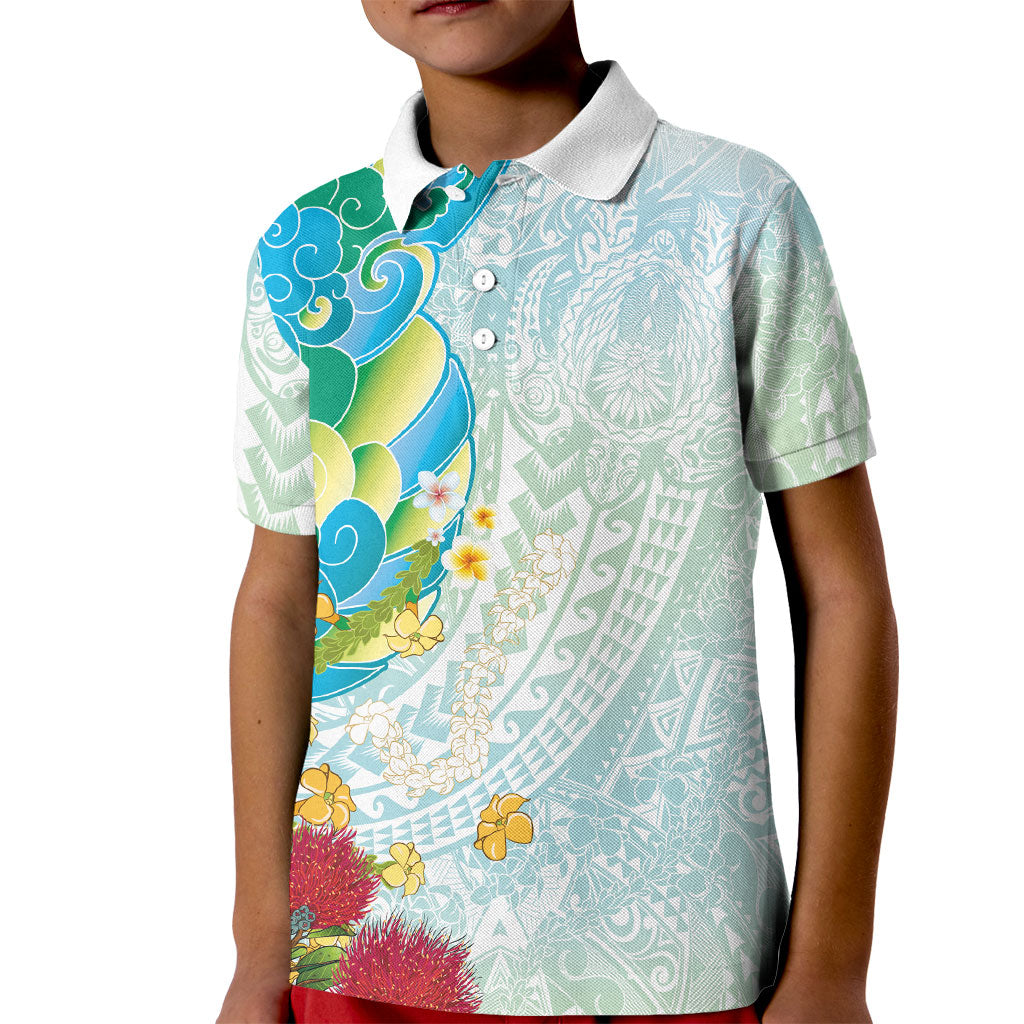 Japanese and Hawaiian Culture Fusion Kid Polo Shirt Irezumi with Turtles and Lei Kakau Pattern Fresh Vibe