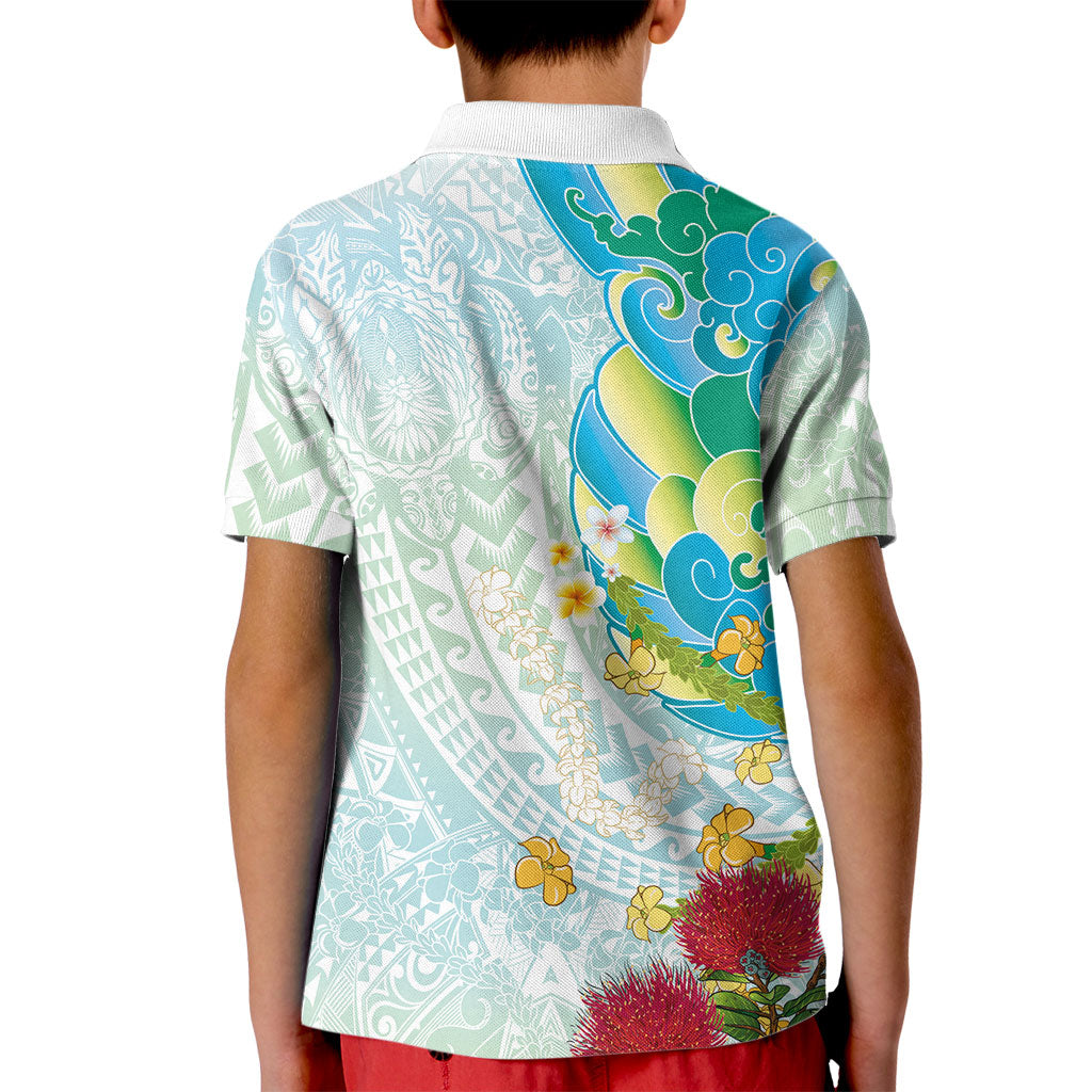 Japanese and Hawaiian Culture Fusion Kid Polo Shirt Irezumi with Turtles and Lei Kakau Pattern Fresh Vibe