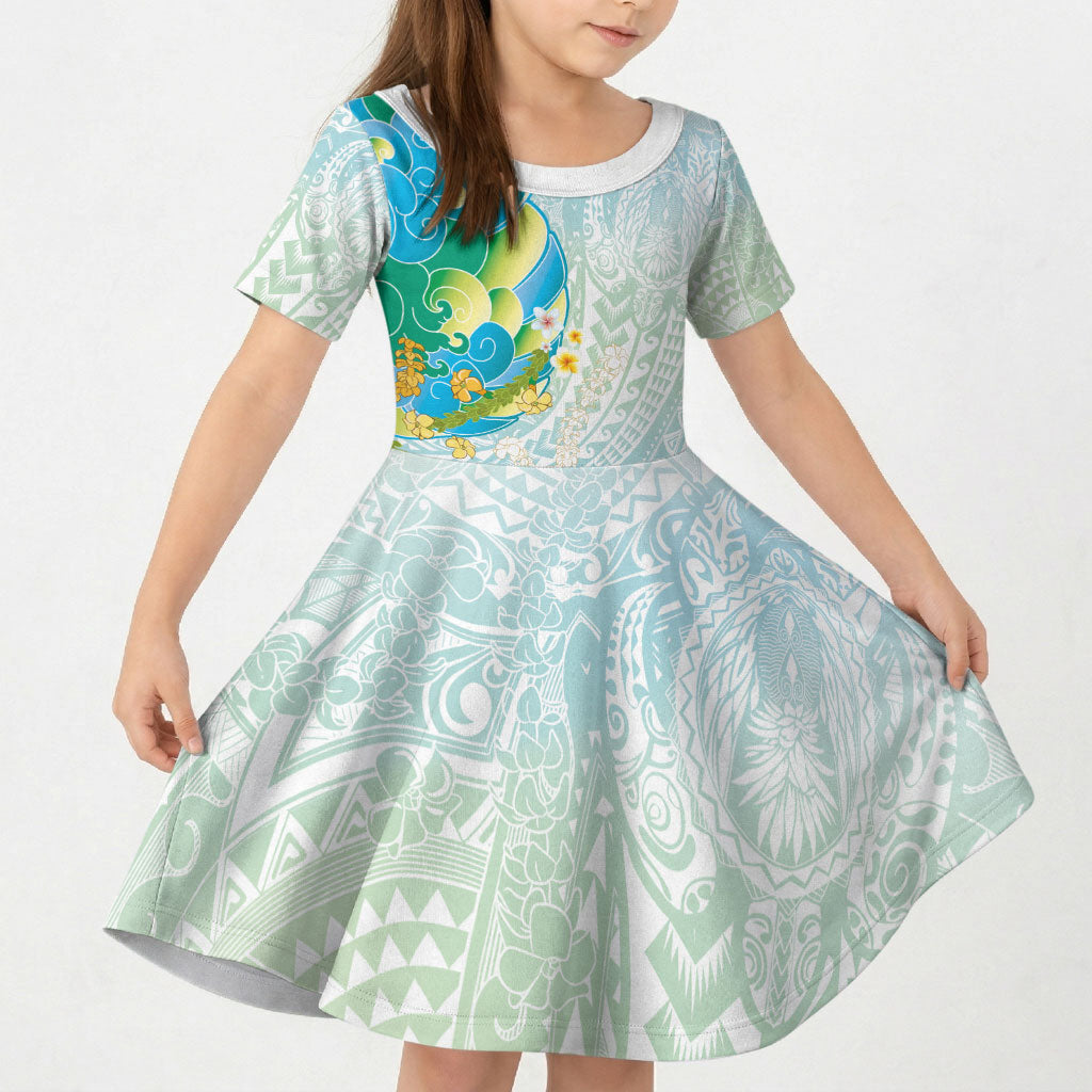 Japanese and Hawaiian Culture Fusion Kid Short Sleeve Dress Irezumi with Turtles and Lei Kakau Pattern Fresh Vibe
