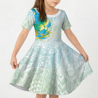 Japanese and Hawaiian Culture Fusion Kid Short Sleeve Dress Irezumi with Turtles and Lei Kakau Pattern Fresh Vibe