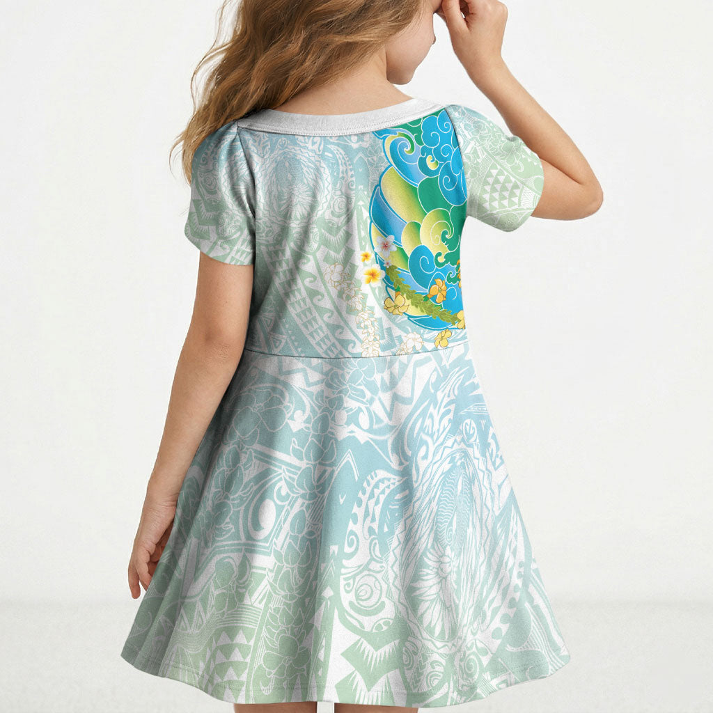 Japanese and Hawaiian Culture Fusion Kid Short Sleeve Dress Irezumi with Turtles and Lei Kakau Pattern Fresh Vibe
