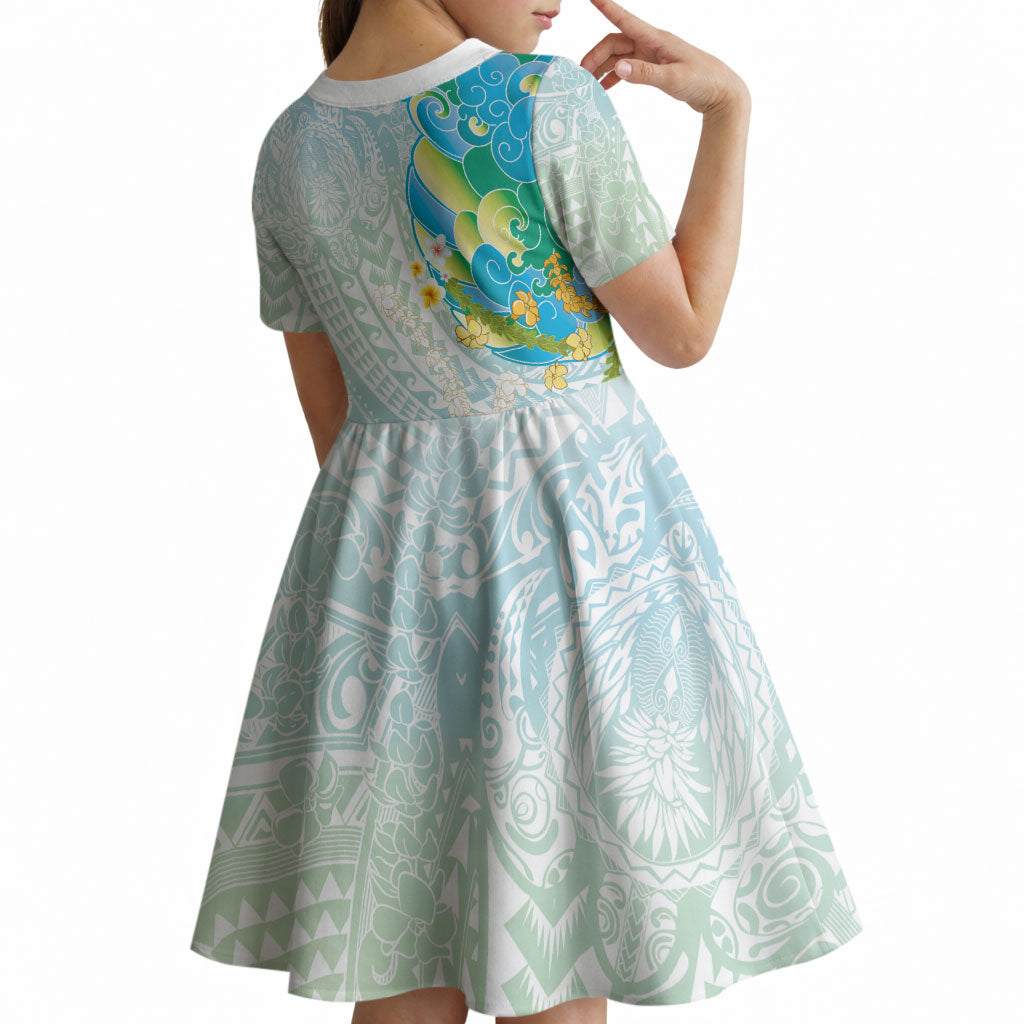 Japanese and Hawaiian Culture Fusion Kid Short Sleeve Dress Irezumi with Turtles and Lei Kakau Pattern Fresh Vibe