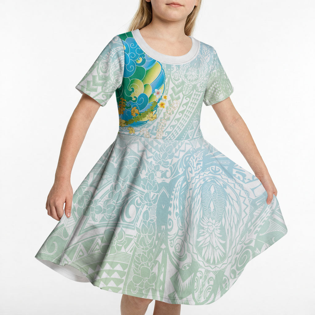 Japanese and Hawaiian Culture Fusion Kid Short Sleeve Dress Irezumi with Turtles and Lei Kakau Pattern Fresh Vibe