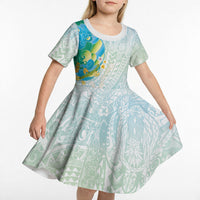Japanese and Hawaiian Culture Fusion Kid Short Sleeve Dress Irezumi with Turtles and Lei Kakau Pattern Fresh Vibe