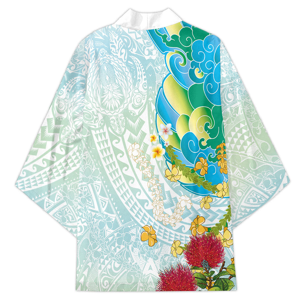 Japanese and Hawaiian Culture Fusion Kimono Irezumi with Turtles and Lei Kakau Pattern Fresh Vibe