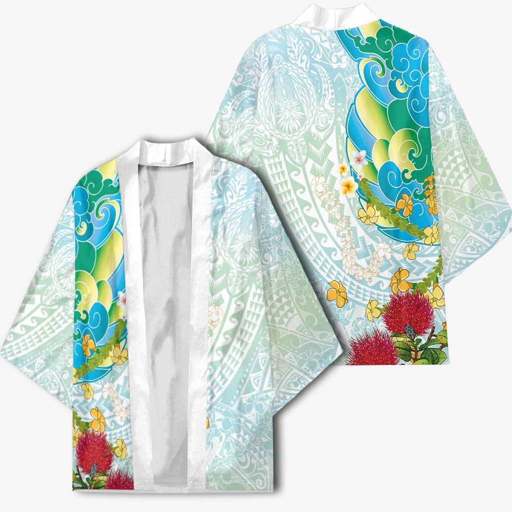Japanese and Hawaiian Culture Fusion Kimono Irezumi with Turtles and Lei Kakau Pattern Fresh Vibe