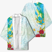 Japanese and Hawaiian Culture Fusion Kimono Irezumi with Turtles and Lei Kakau Pattern Fresh Vibe