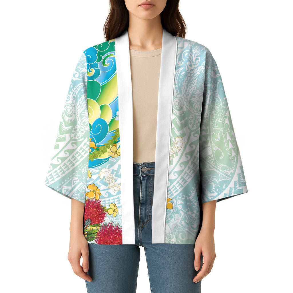 Japanese and Hawaiian Culture Fusion Kimono Irezumi with Turtles and Lei Kakau Pattern Fresh Vibe