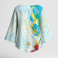 Japanese and Hawaiian Culture Fusion Kimono Sleeve Blouse Irezumi with Turtles and Lei Kakau Pattern Fresh Vibe