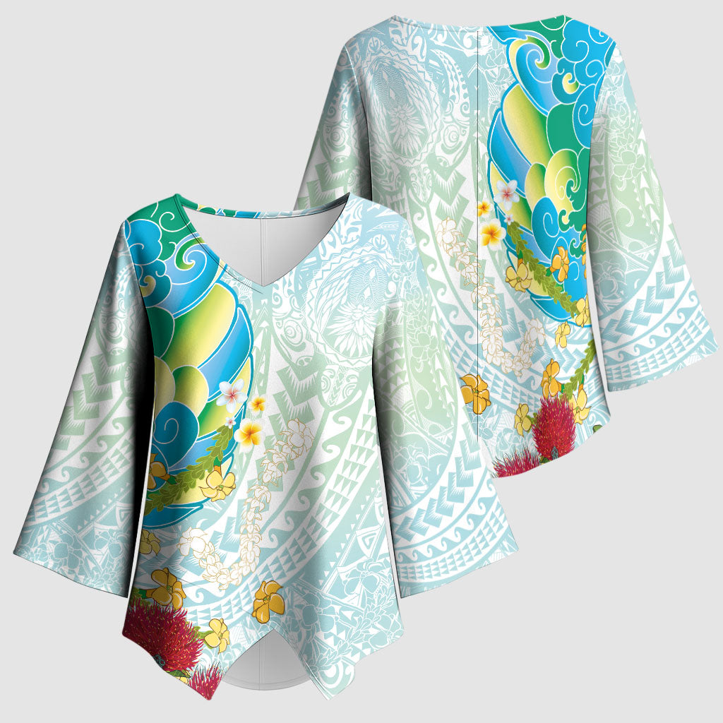 Japanese and Hawaiian Culture Fusion Kimono Sleeve Blouse Irezumi with Turtles and Lei Kakau Pattern Fresh Vibe