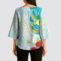 Japanese and Hawaiian Culture Fusion Kimono Sleeve Blouse Irezumi with Turtles and Lei Kakau Pattern Fresh Vibe